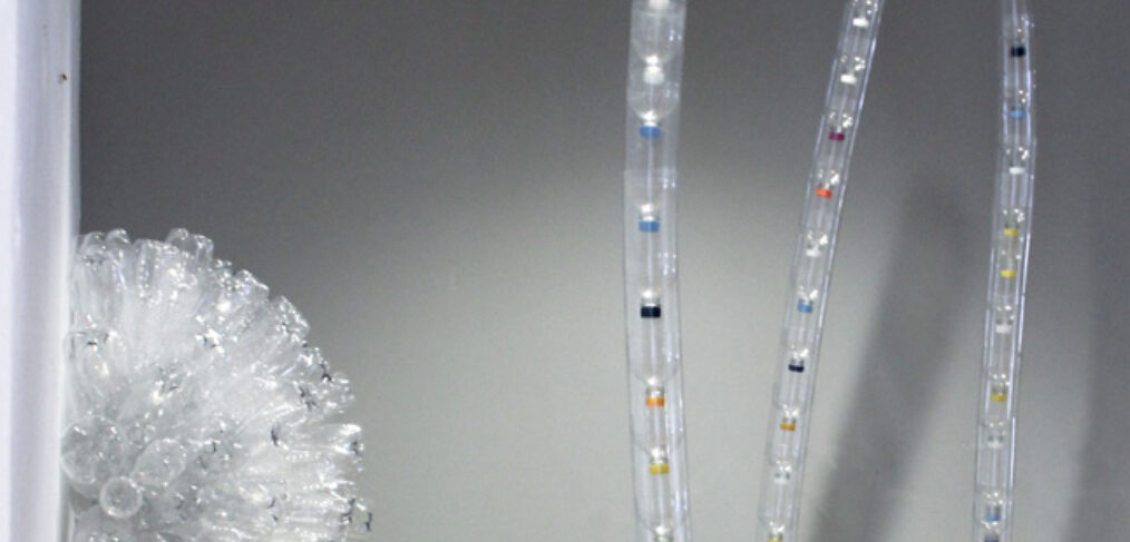 Reeds, installation, 2021, plastic bottles, 7' tall