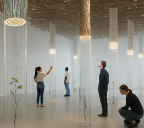 In Absentia: The Park, 2025, installation, glass, plastic, neon lights