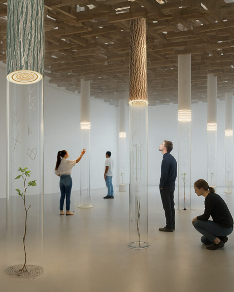 In Absentia: The Park, 2025, installation, glass, plastic, neon lights