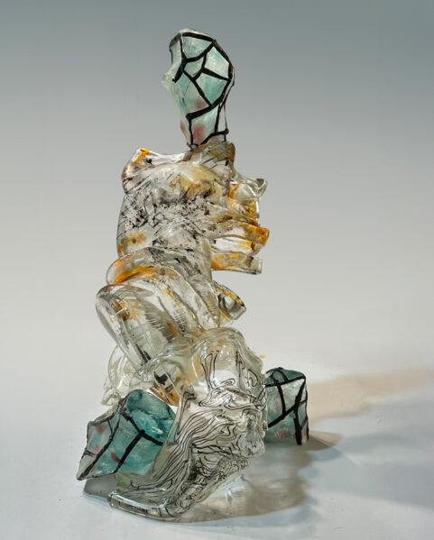 Index of Forgetting, 2025, glass, reclaimed plastic, 18 × 10 × 8 in